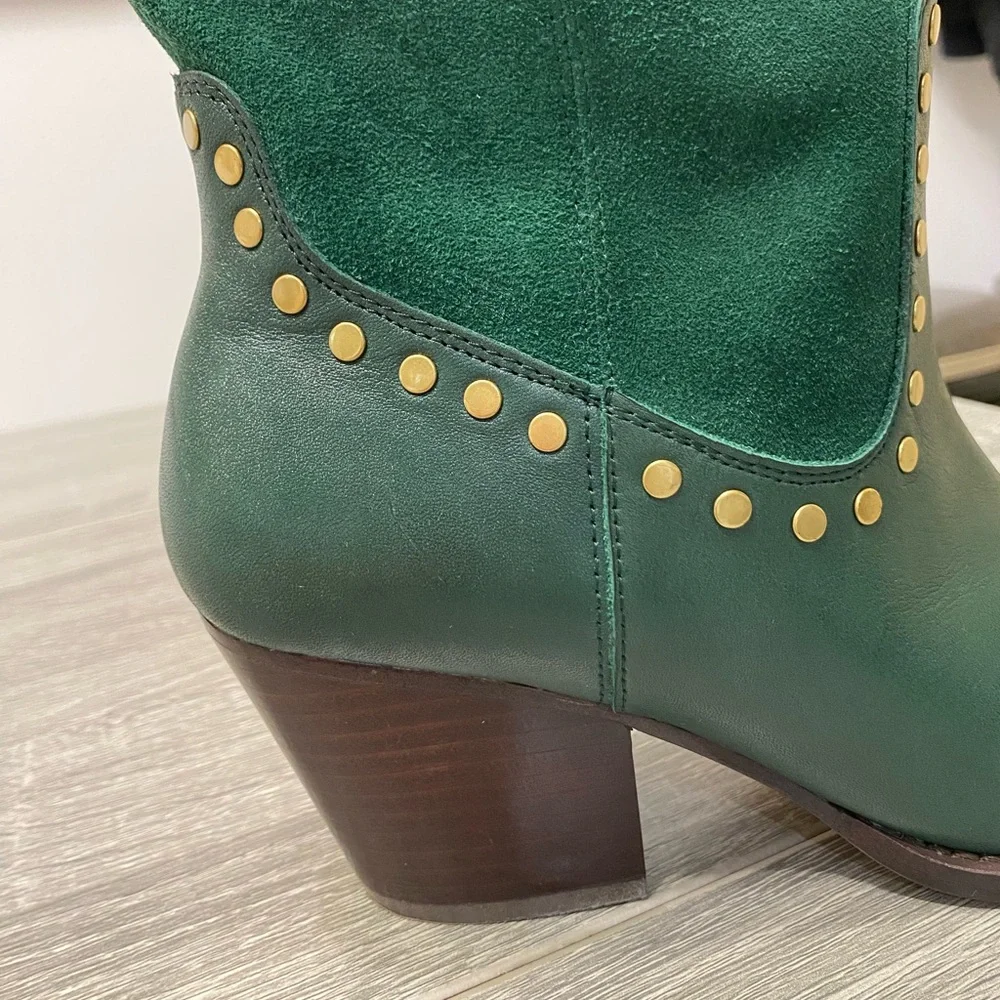 Coach Pheobe Green Leather & Suede Studded Women's Boots - Picture 8 of 10